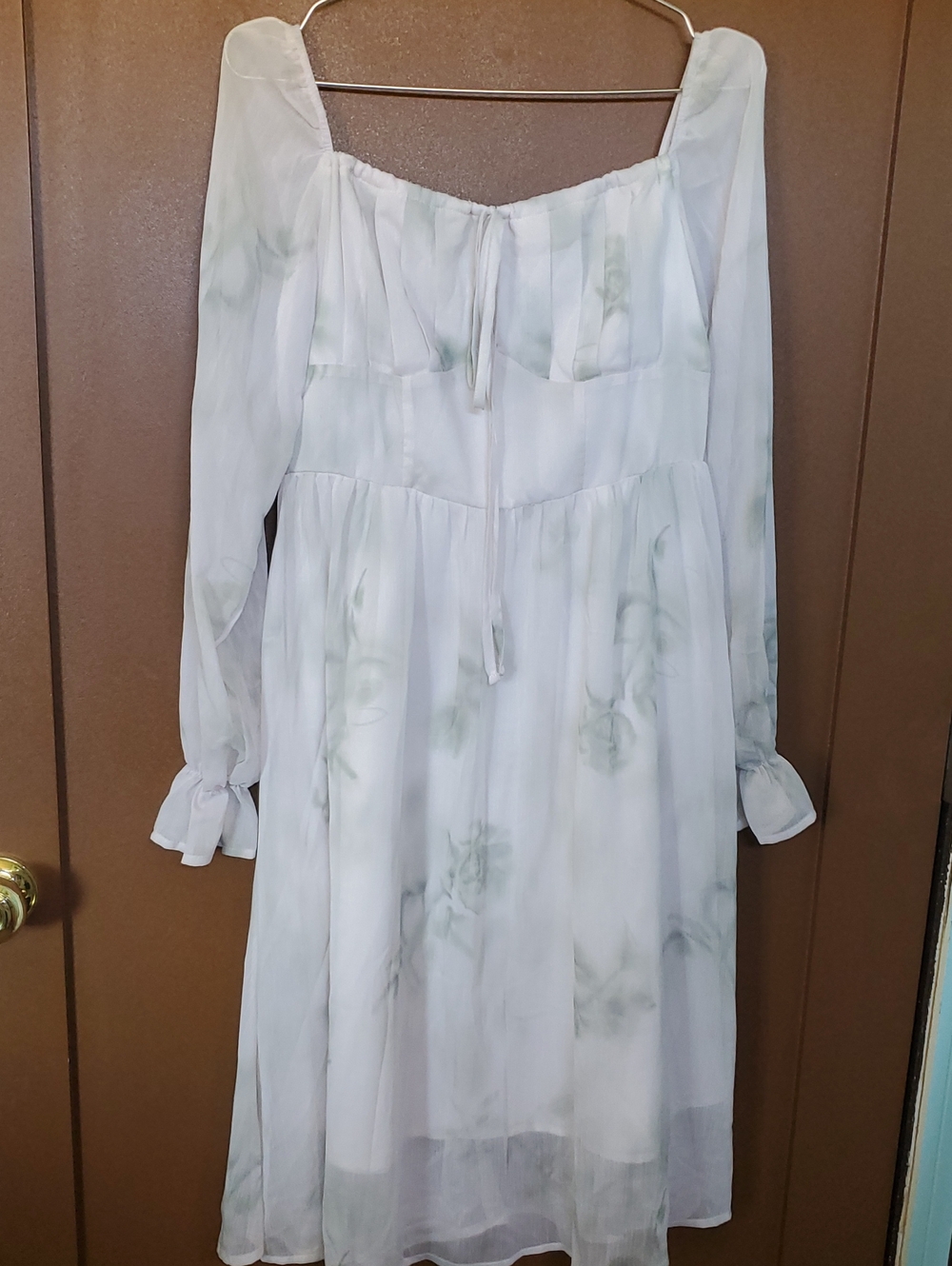 Sheer White Floral Long Sleeve Midi Dress